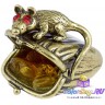 бронзовая фигурка с янтарем "Мышь с Кошельком Богатства" 1