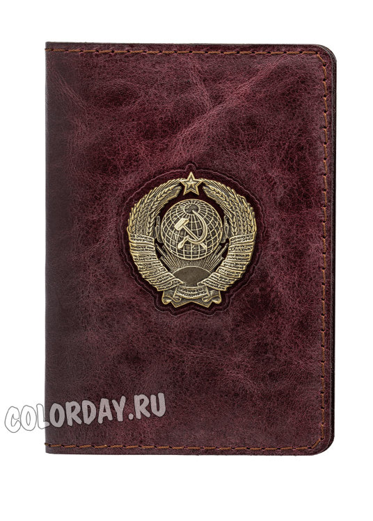 обложка на паспорт "Герб СССР" (кожа, бронза)