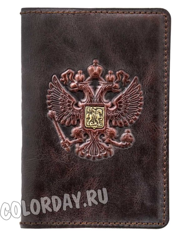 обложка на паспорт "Герб России" (кожа, бронза)